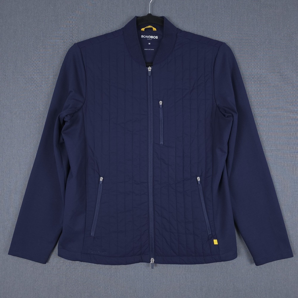 Bonobos Golf Jacket Mens Medium Navy Blue Quilted Lightweight Primaloft Full Zip